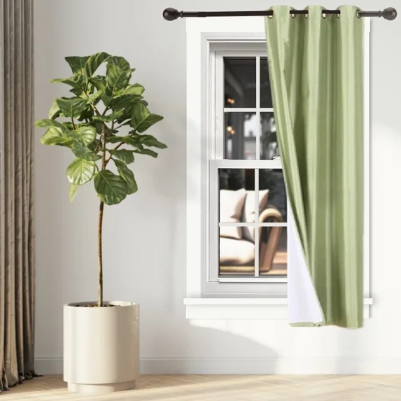 Gorgeous Home Linen 1-Piece Thermal Lined Blackout Window Curtain Silver Grommets (Green Sage, 63" Length ) K34