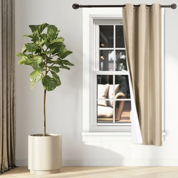 Gorgeous Home Linen 1-Piece Thermal Lined Blackout Window Curtain Silver Grommets (Taupe, 63" Length ) K34