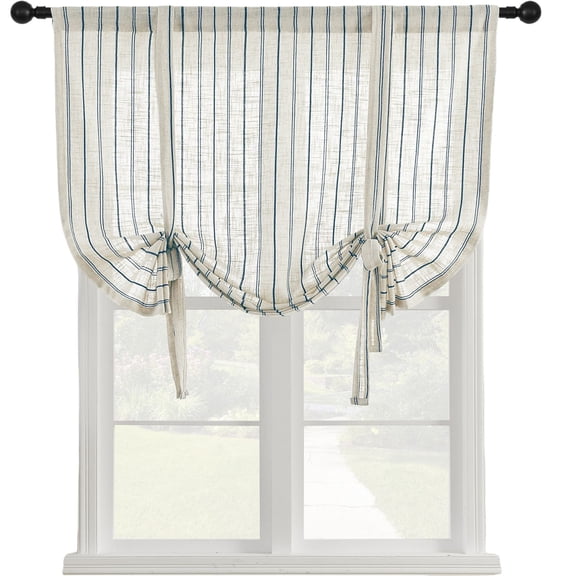 1 Panel Striped Linen Cotton Curtain Panel, Rod Pocket Semi Sheer Light Filtering Privacy Window Curtain for Home Kitchen Decor