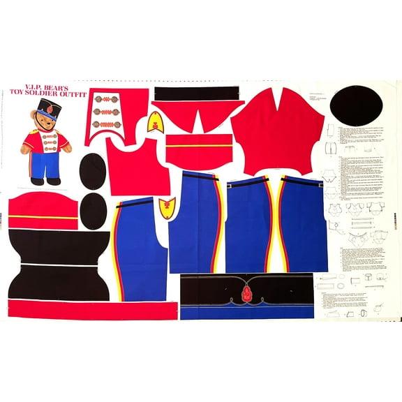 1 Panel - Teddy Bear Soldier Outfit Cut & Sew DIY Cotton Fabric Panel - Makes 2 Stockings (Great for Quilting, Sewing, Craft Projects, Wall Hangings, and More) 36" X 58"