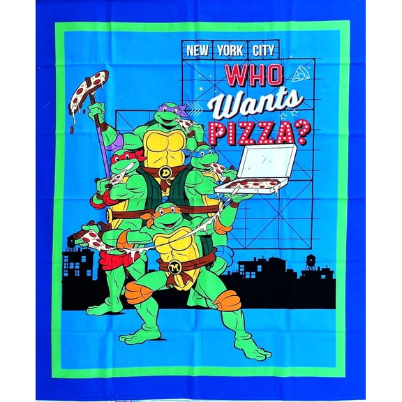 1 Panel - Teenage Mutant Ninja Turtle Pizza Cotton Fabric Panel - Michelangelo Leonardo Donatello & Raphael (Great for Quilting, Sewing, Craft Projects, Wall Hangings, and More) 36" X 44"