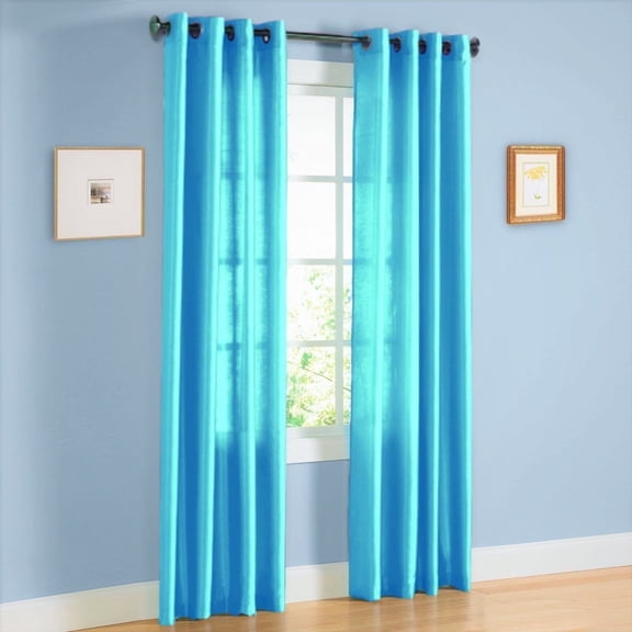 1 Panel faux silk curtain drapes with grommet 55" width by 108" Long curtain panels for any bedroom or patio door-non blackout semisheer panels Mira solid Color turquoise