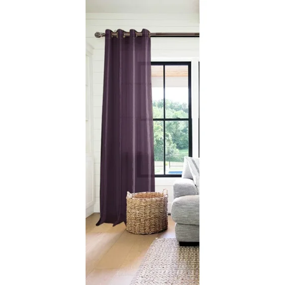 Gorgeous Home Linen 1 Piece Mira Faux Silk Semi-Sheer Bronze Grommet Curtain 55" x 95" Plum Purple