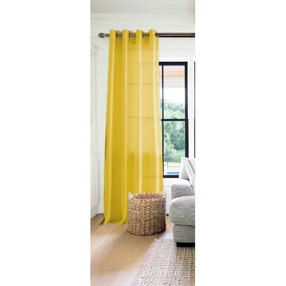 Gorgeous Home Linen 1 Piece Mira Faux Silk Semi-Sheer Bronze Grommet Curtain 55" x 95" Canari Yellow