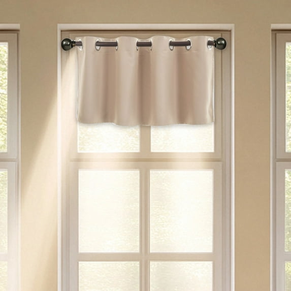 1 Panels Beige Kitchen Curtains 36 Inch Length Tier Curtains, Faux Linen Textured Small Cafe Curtains, Light Filtering Short Window Curtains for Bathroom Basement, 30x36 inch, 1PCS