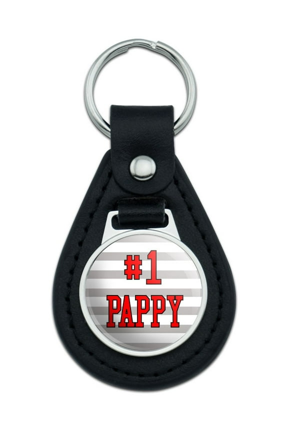#1 Pappy Number One Dad Father Black Leather Keychain