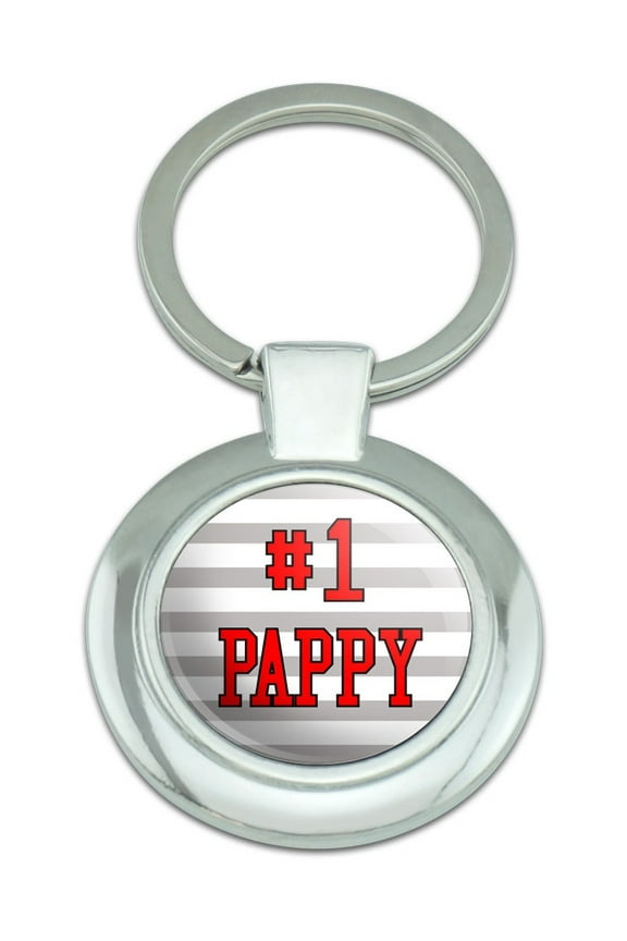 #1 Pappy Number One Dad Father Classy Round Chrome Plated Metal Keychain