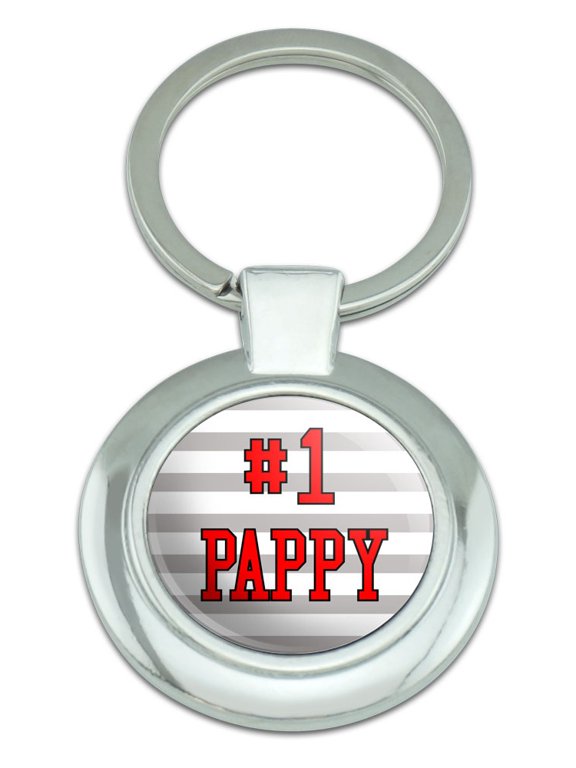 #1 Pappy Number One Dad Father Classy Round Chrome Plated Metal Keychain