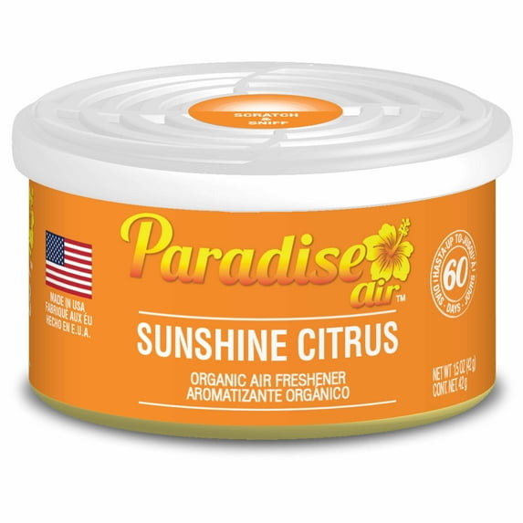 1 Paradise Organic Air Freshener Sunshine Citrus Scent Fiber Can Home Car Aroma