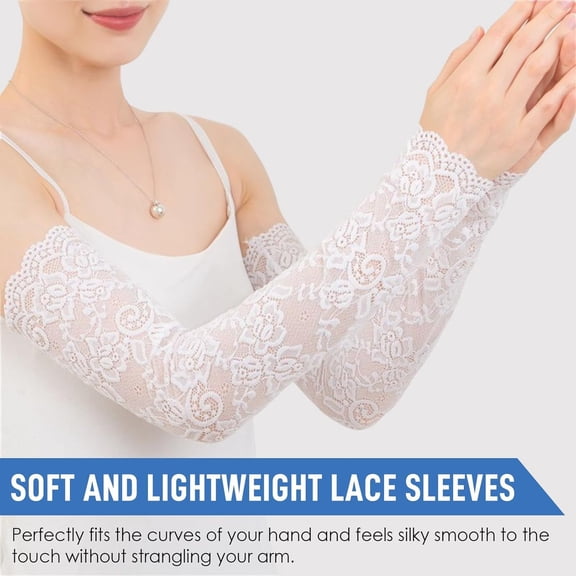 1 Paris UV Protection Lace Arm Sleeves for Women - Wedding Long Fingerless Lace Sleeves