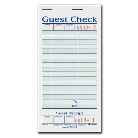 1-Part Guest Check with Stub - 20 books/50 Checks