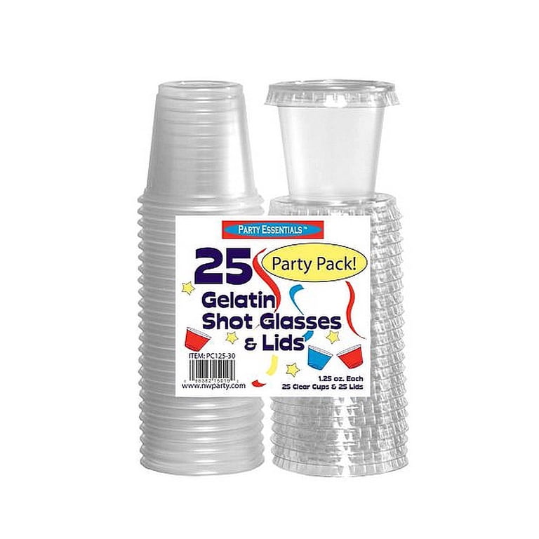 Party Essentials - 25 Ct. Disposable Plastic Shot Cups Containers, 1.25 Oz.  Clear Glasses with Lids - Walmart.com