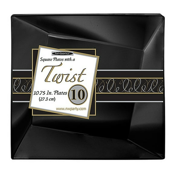 1 - Party Essentials 10.75" Twist Square Plates - Black 10 Ct.