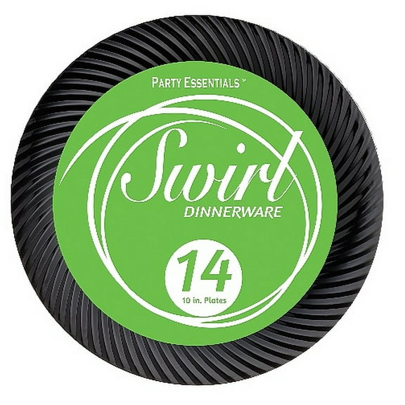 1 - Party Essentials 10" Swirl Plates - Black 14 Ct.