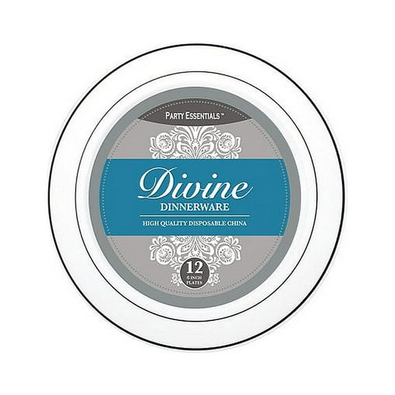 1 - Party Essentials 6" Divine Plates - White w/ Silver Rim 12 Ct.