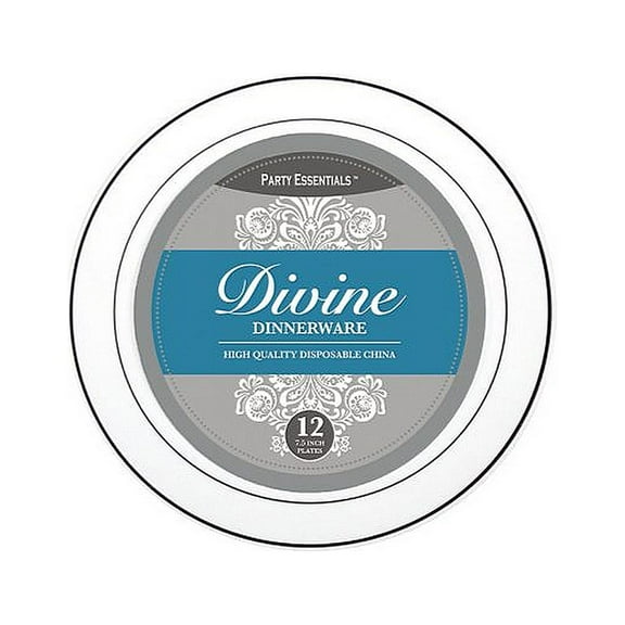 1 - Party Essentials 7.5" Divine Plates - White w/ Silver Rim 12 Ct.
