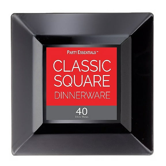 1 - Party Essentials 9.5" Classic Square Plates - Black 40 Ct.