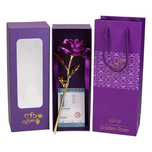 1 Pc 10.62" 24k Gold Foil Rose Flower Gift, Elegant Purple Galaxy Rose with Premium Purple Gift Box & Bag, Artificial Everlasting Holiday Keepsake Gift