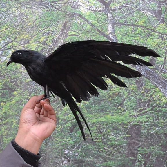1 Pc 11.8 Inch Halloween Realistic Crow Artificial Crow Ornament Toy Simulation Black Standing Flying Crow for Outdoor Indoor Party Supplies Prop Bird, Black