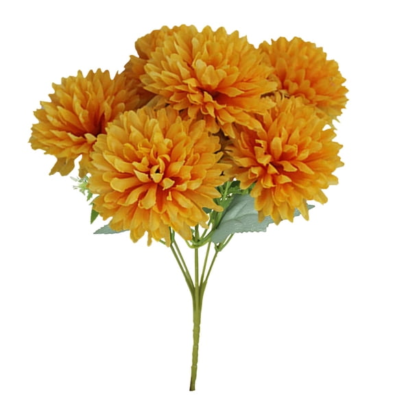 1 Pc 12.2" Compact Fall Artificial Mums Bouquet, 2.8" Large Head Silk-Like Chrysanthemum Bush for Thanksgiving Table Mantel Decor, Vase Not Included, Harvest Golden Yellow