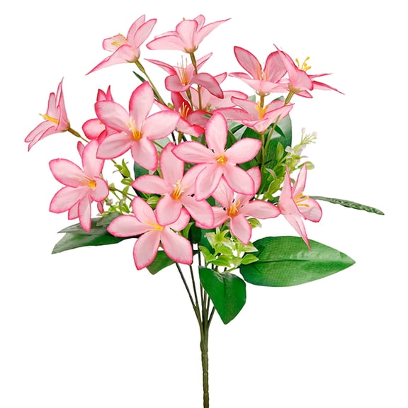 1 Pc 13" Artificial Tiger Lily Bouquet, 6-Branch 18-Head Real Touch Faux Lilies Bush for Spring Easter Decor, Pink Variegated