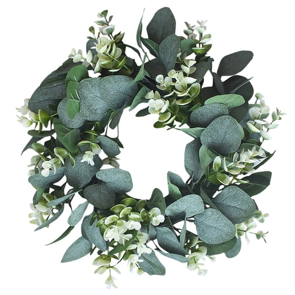 1 Pc 13 Inch Artificial Eucalyptus Wreath, Small Faux Greenery Wreath with Plastic Base for Kitchen Cabinets, Everyday Fake Green Leaf Hanging Wreath for Window Wall Decor