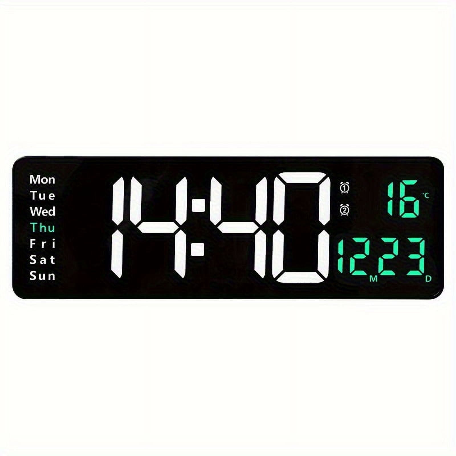 1 Pc 15.6inch Large LED Wall Clock with Timer Countdown Function, Date, Dual Alarm Clock, Time 12/ 24h, Temperature Display, 10 Level Brightness Adjustable, Memory Function, Including 2M Cable