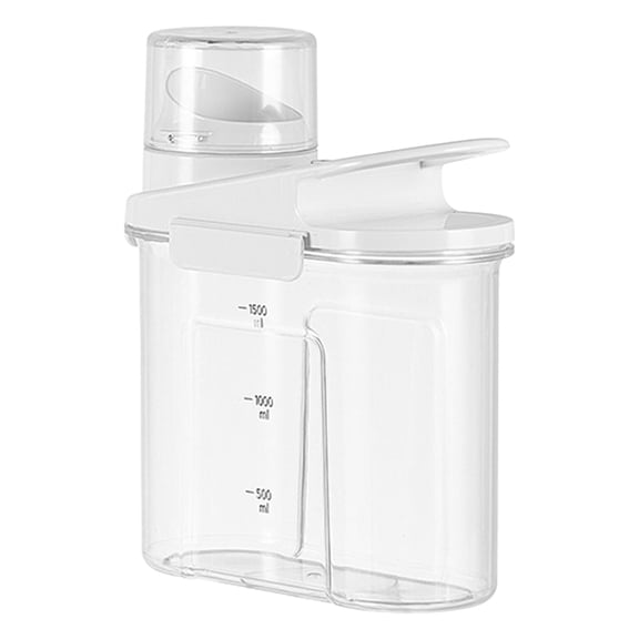 1 Pc 1500ml Airtight Rice Container with Time Scale, Airtight Food Storage Containers, Travel Pet Cat Dog Food Storage Container, Plastic Kitchen Pantry Food Storage Holder with Cup, Medium White