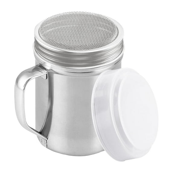 1 Pc 2.36x3.14 Inch Powdered Sugar Shaker Duster - With Handle - Cinnamon Shaker For Coffee Bar - Fine Mesh Dredge, Silver