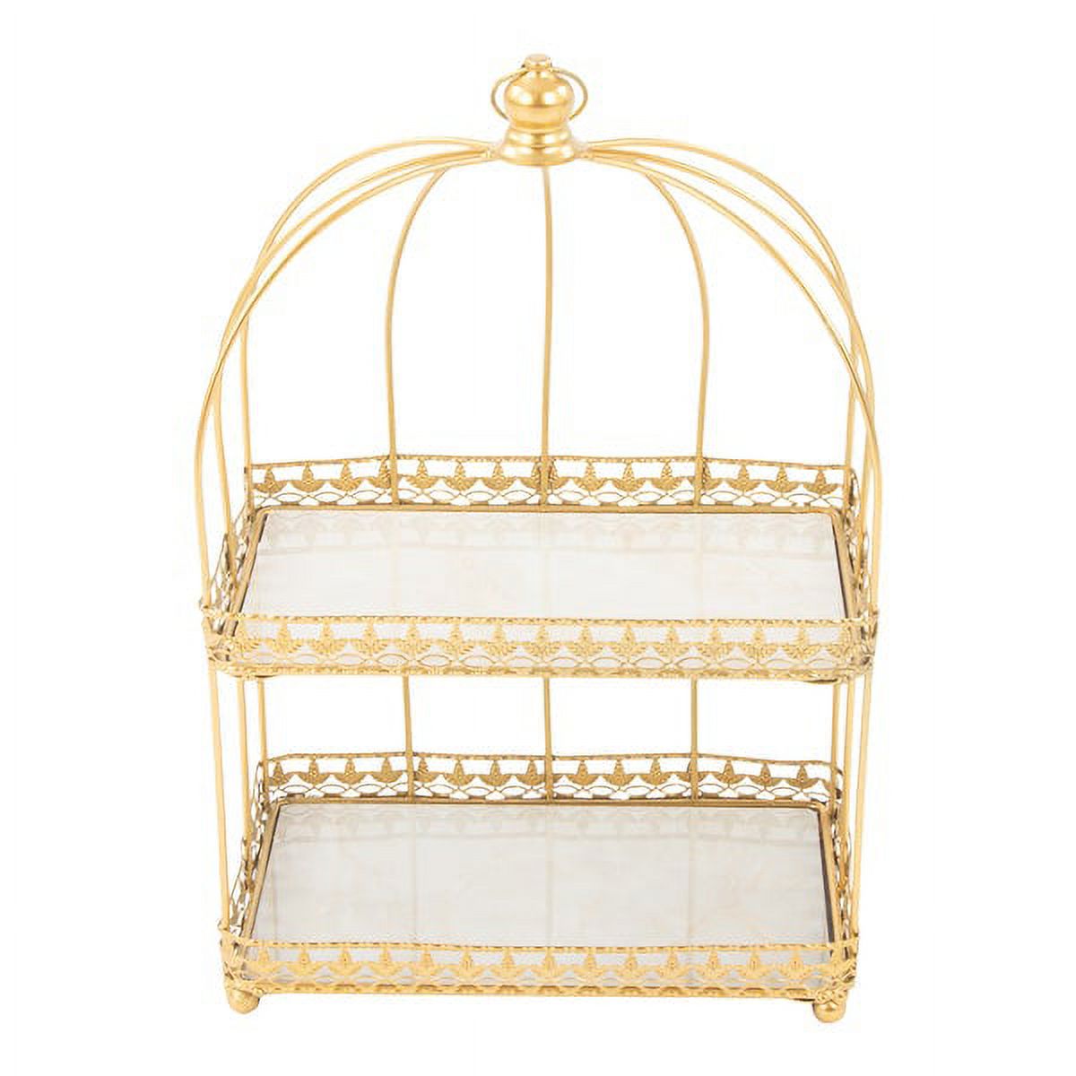 1 Pc, 2Tier Rectangular Bird Cage Dessert Cupcake Display Stand Gold