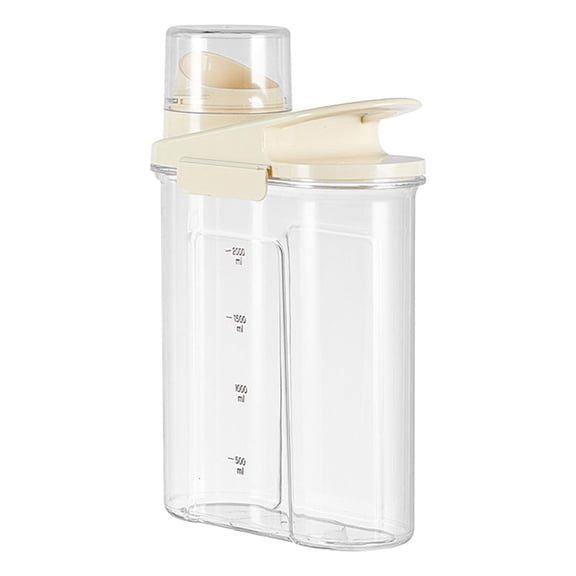 1 Pc 2000ml Airtight Rice Container with Time Scale, Airtight Food Storage Containers, Travel Pet Cat Dog Food Storage Container, Plastic Kitchen Pantry Food Storage Holder with Cup, Large Beige
