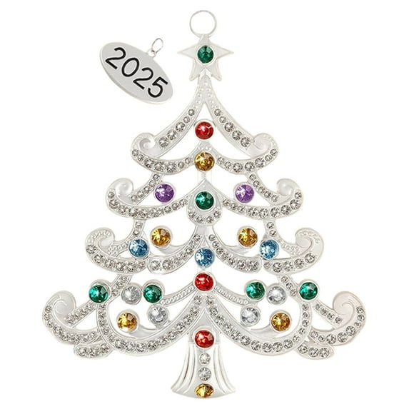 1 Pc 2025 Acrylic Christmas Tree Ornament Decorations with Colorful Crystals & 2025 Dated Engraved for Keepsake Gifts Holiday Home Party Decor, 3.93 Inch, White