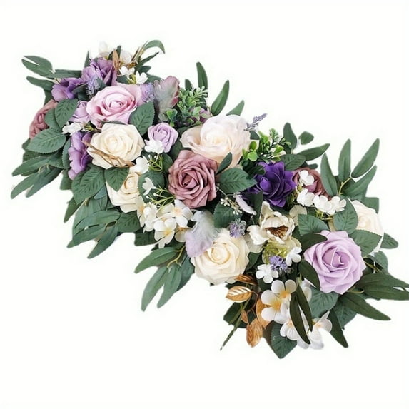 1 Pc 27.5In Faux Wedding Flower Row Rose Fake Flower Arch Background Window Display Floral Party Home Decor
