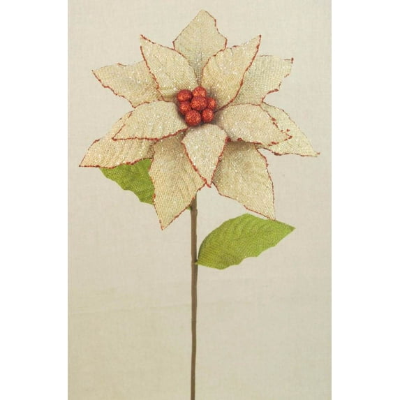 1 Pc, 28 Inch Artificial Burlap Poinsettia Stem Made From Natural Color Burlap For Winter & Christmas Decor - Natural
