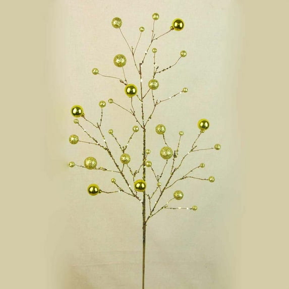 1 Pc, 29 Inch Artificial Glitter Ball Twig Spray For Winter & Christmas Decor - Gold