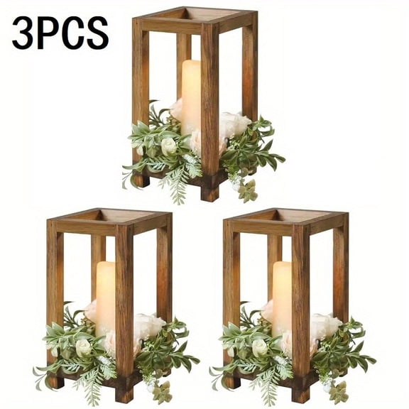 1 Pc/3 Pcs Rustic Wood Candle Lantern-Vintage Wood Candle Holders, Centerpieces For Tables, Elegant Wedding Decor, Ideal For Weddings Valentine’s Day Christmas Table Center Pieces Decor