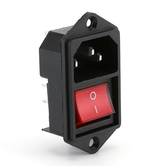 1 Pc 3 Pin Ac Plug Connector Socket C-14 With Red Switch And Fuse 10A/250V New