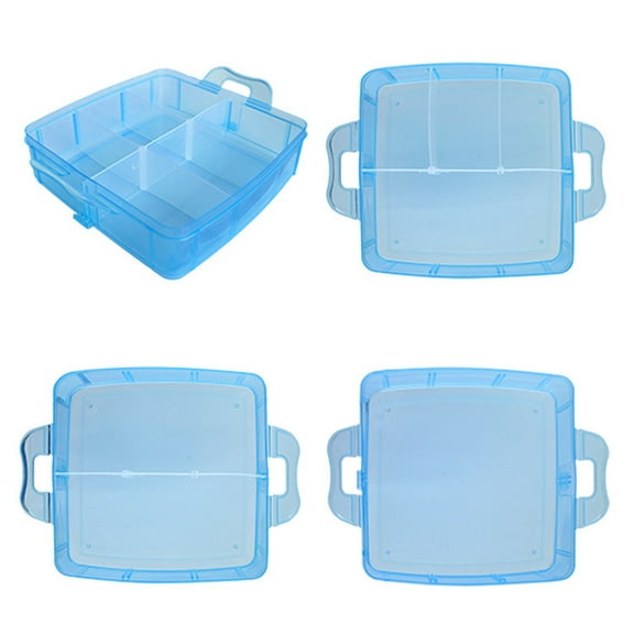 1 Pc 3 Tier Stackable Adjustable Compartment Slot Bead Craft Jewellery Tool Storage Organiser Snap-lock Tray Container, with 18 Compartments, Container Box, Blue