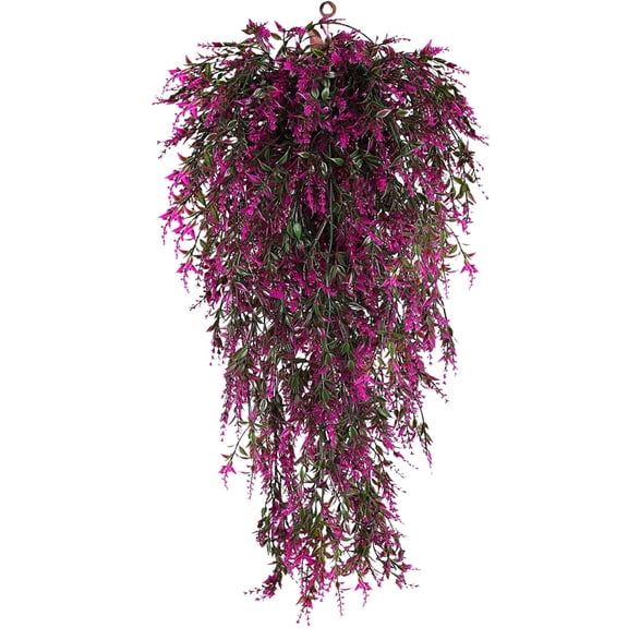 1 Pc 30.3" Artificial Hanging Plants, Fake Lavender Vines UV Resistant Plastic Trailing Flowers for Outdoor Patio Balcony Railing Decor, Vibrant Fuchsia Pink