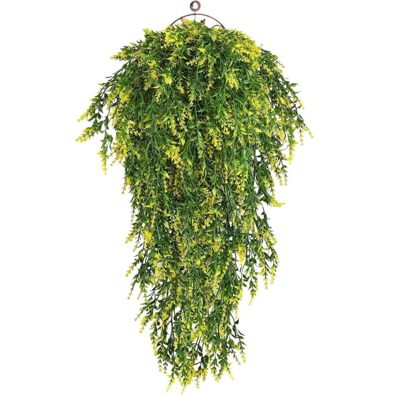 1 Pc 30.3" Artificial Hanging Plants, Fake Lavender Vines UV Resistant Plastic Trailing Flowers for Spring Window Box Patio Planter Fill, Bright Sunlit Yellow
