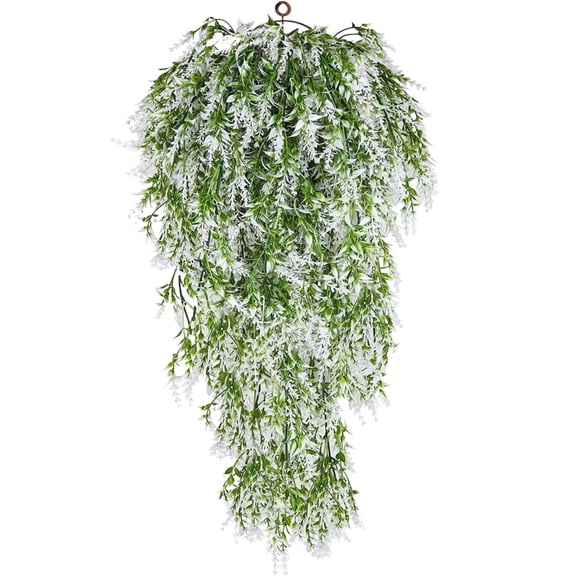1 Pc 30.3" Artificial Hanging Plants, Fake Lavender Vines UV Resistant Plastic Trailing Flowers for Wedding Arch Boho Room Aesthetic, Pure Creamy White