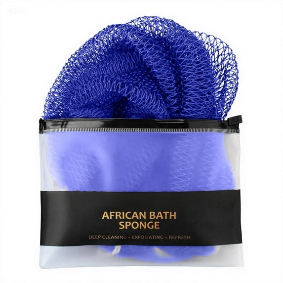 1 Pc 32" African Net Sponge Authentic - Exfoliating Net Sponge Real African Exfoliating Sponge with Knots - African Net Washcloths for Body Scrubber Exfoliator - Back Scrub for Shower, Dark Blue
