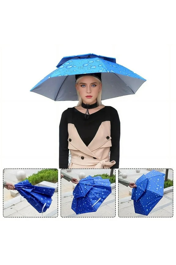 1-Pc 36-Inch Foldable Oversized Umbrella Hat, UV Protection, Double-Layer Fishing Hat for Outdoor Use  Adjustable & Lightweight, Blue