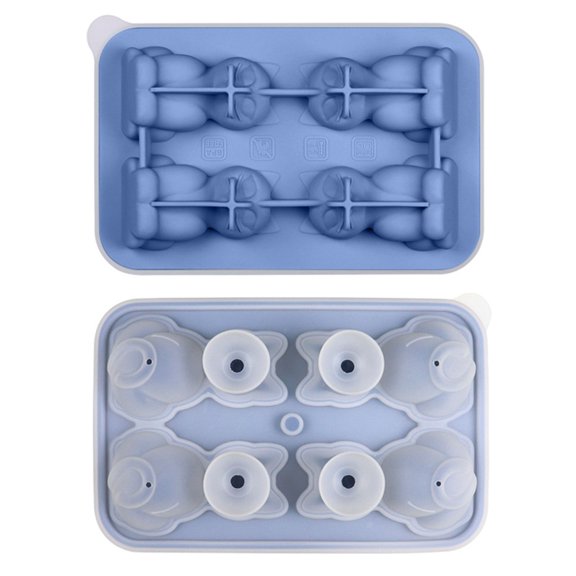 1 Pc 3D Cat Shape Silicone Ice Tray, Reusable Animal Ice Mold with Lid, Food Grade Leakproof Ice Maker for Cocktails Coffee, 19x12x5cm, Blue