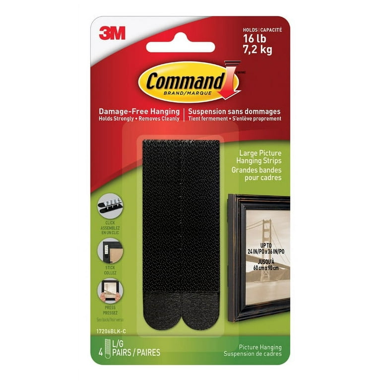 3M Command Black Large Picture Hanging Strips 16 lb 4 pk 3M Command Black Large Picture Hanging Strips 16 lb 4 pk