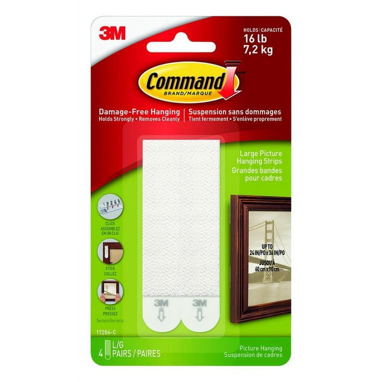3M Command White Large Picture Hanging Strips 16 lb 8 pk 3M Command White Large Picture Hanging Strips 16 lb 8 pk