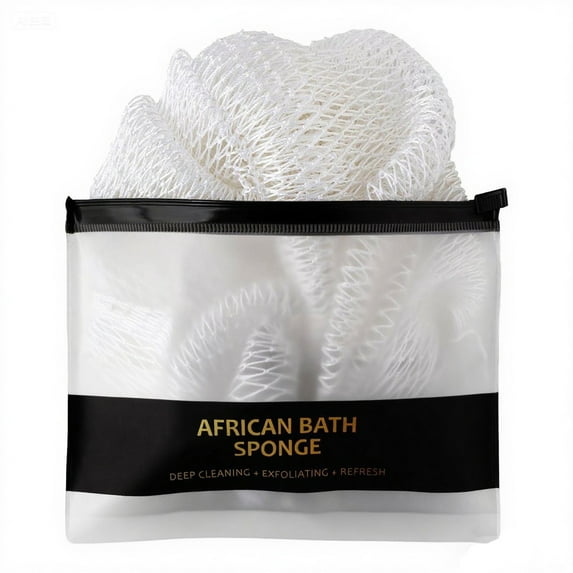 1 Pc 45" African Net Sponge Authentic - Exfoliating Net Sponge Real African Exfoliating Sponge with Knots - African Net Washcloths for Body Scrubber Exfoliator - Back Scrub for Shower, White