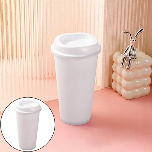 1 Pc 475ml Reusable Coffee Cups with Lids, Double Wall Insulated Plastic Travel Coffee Cup with Lid, To Go Travel Cups, Hot or Cold Drinks, Dishwasher and Microwave Safe, 5.91 Inch, White
