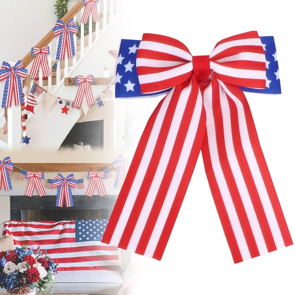1 Pc 4th of July Patriotic Bows,Flag Themed Red White Blue Bows,Decorative Ribbon Bows for Wreaths,Home Decor,Parties,Hair Clips,Independence Day Decoration