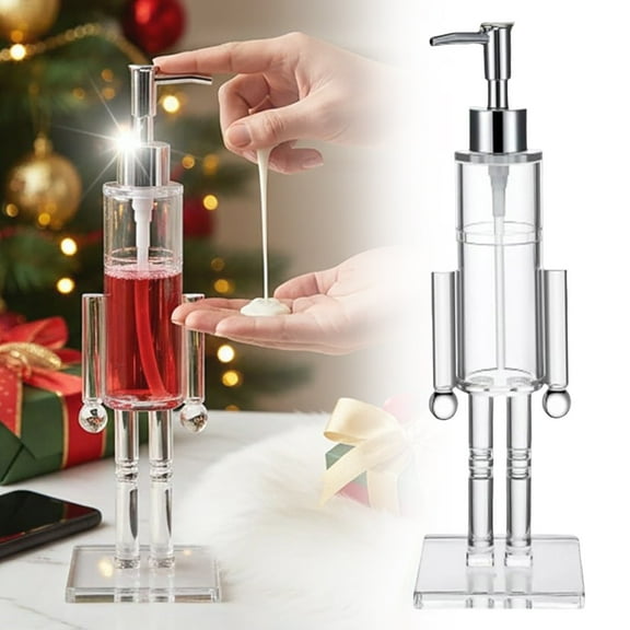 1 Pc 5.5oz Acrylic Nutcracker Soap Dispenser, Christmas Refillable Clear Nutcracker Hand Soap Pump Bottle, Holiday Decorative Soaps Dispenser for Christmas Bathroom & Kitchen Decor, 11.81 Inch, Clear
